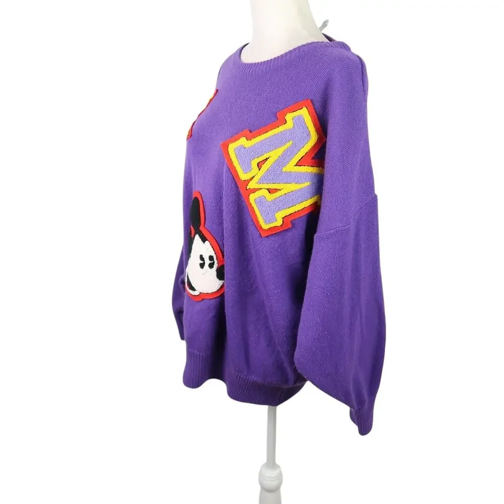Vintage 80s Sunday Comics purple Mickey Mouse patch sweater L